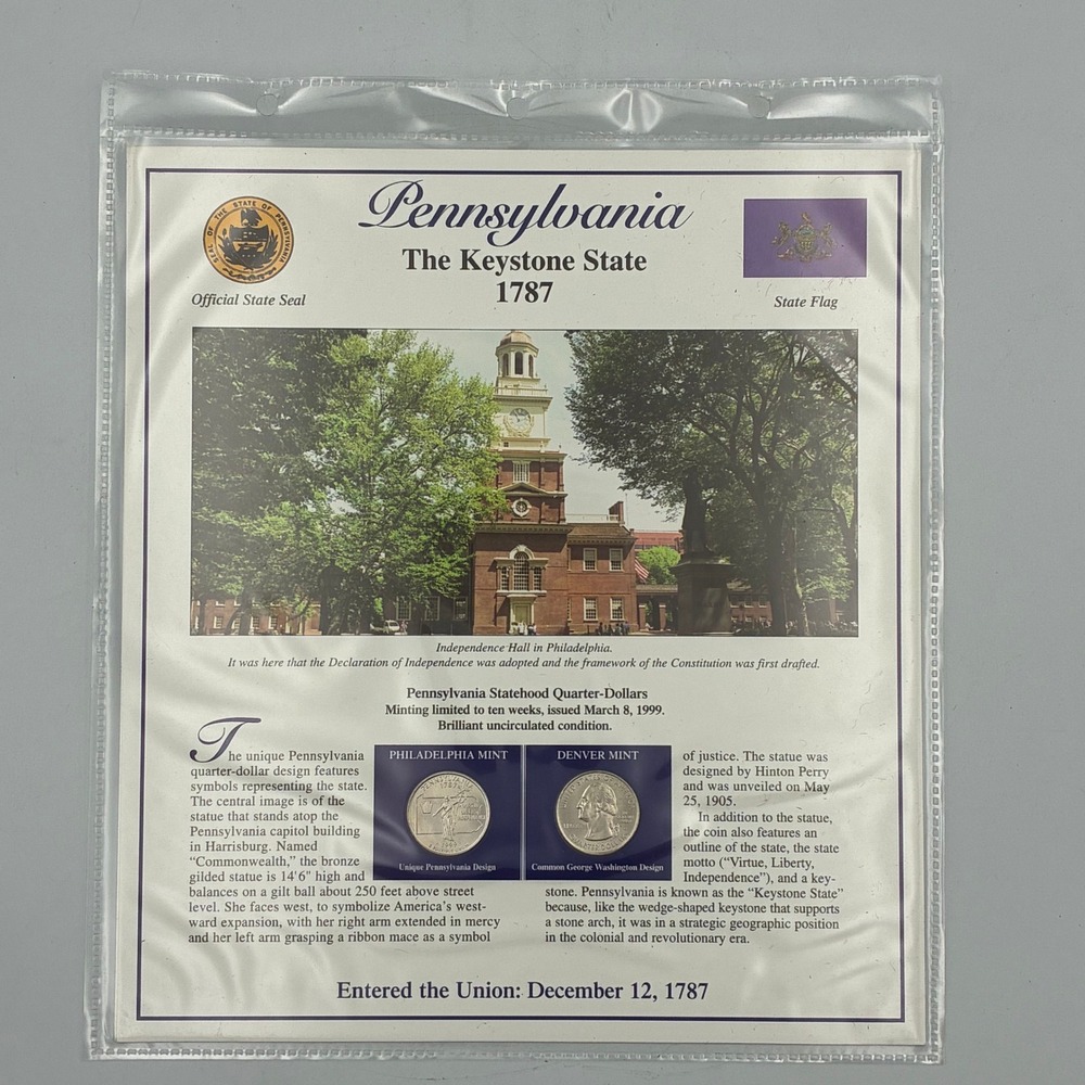 1999‎ Pennsylvania Statehood Quarter Set Philadelphia & Denver Mint Uncirculated